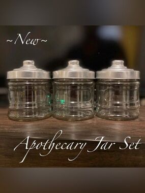 Apothecary Jar Set - Rustic Farmhouse Jar W/Metal Lids 3pcs Set ~New~